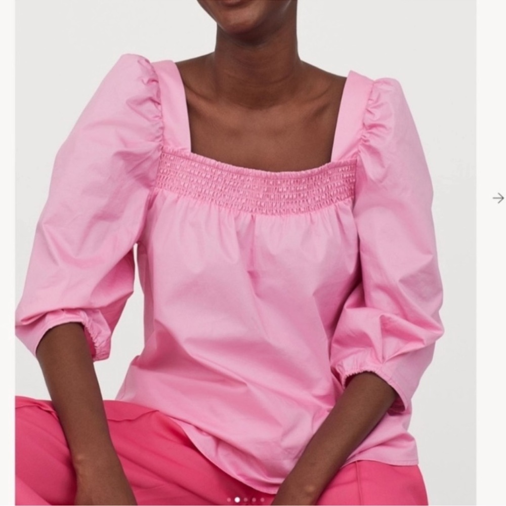 H&M Pink Poplin Puff Sleeve Blouse Size Small